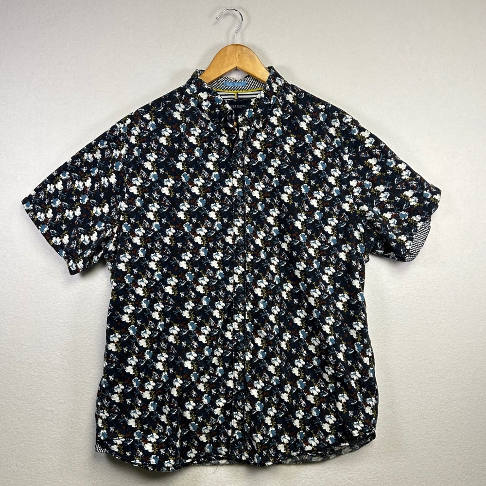 DENIM & FLOWER Mens Ricky Singh Short Sleeve Floral Print Button Down Shirt XL